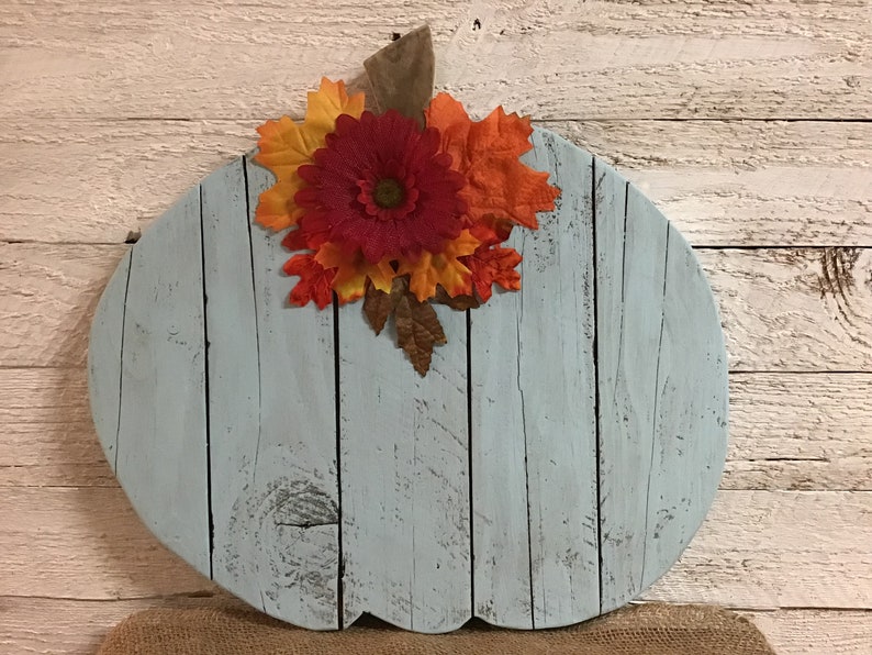 Thanksgiving Halloween Decor/ Blue Pumpkin/ Harvest Fall Autumn Decor/ Reclaimed Upcycled Barn Wood and Pallet Wood image 3