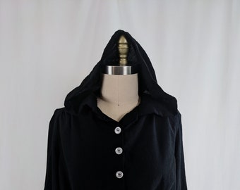 Handmade Black Linen Women's Hooded 1940's Inspired High Waisted Short Shirt Jacket