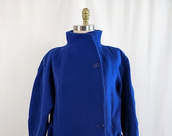 Vintage Women's Statement Piece Reflections Wool Bright Blue Made in America 1980's Heavy Winter Coat