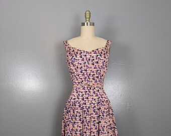 1940’s Silk Taffeta Floral Striped Dress