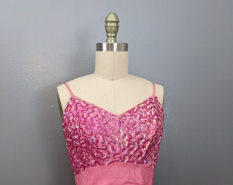 Original Will Steinman Vintage 1940's Pink Taffeta Silk Sequence Evening Gown