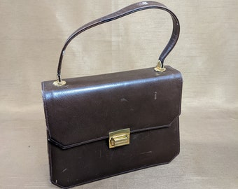 Brown Basic Simple Leather Vintage 1960's Handbag Purse