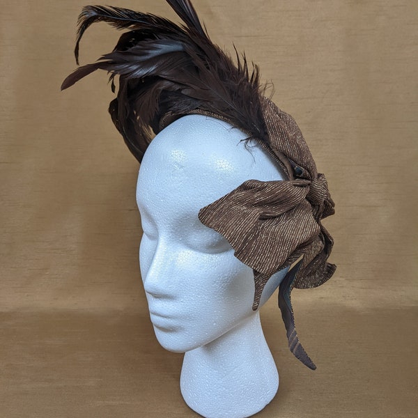 Crazy Extra Brown Gold Feathered 1950's Small Hat
