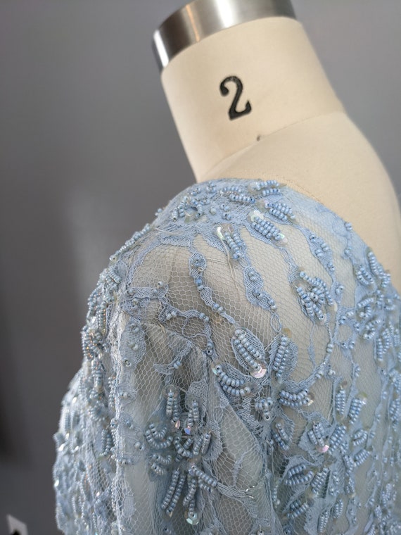 Vintage Stunning Heavy Elaborate Pale Blue Beaded… - image 6