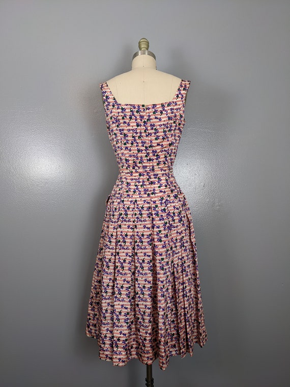 1940’s Silk Taffeta Floral Striped Dress - image 4