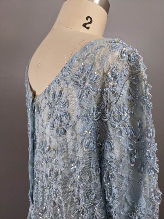 Vintage Stunning Heavy Elaborate Pale Blue Beaded… - image 5