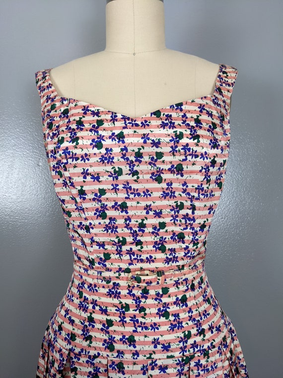 1940’s Silk Taffeta Floral Striped Dress - image 8