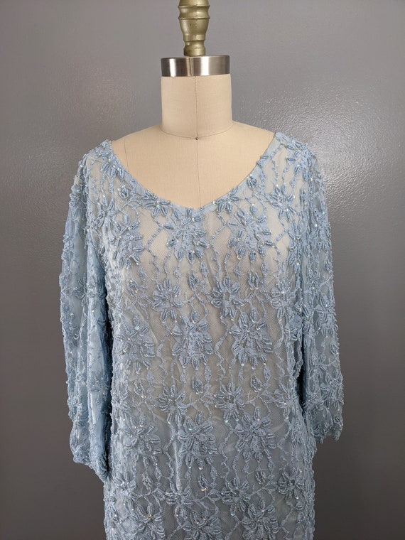 Vintage Stunning Heavy Elaborate Pale Blue Beaded… - image 2