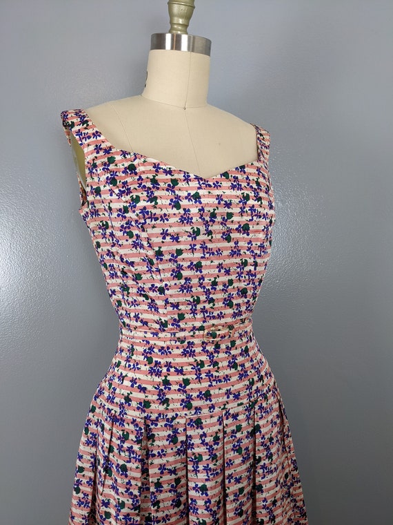 1940’s Silk Taffeta Floral Striped Dress - image 2