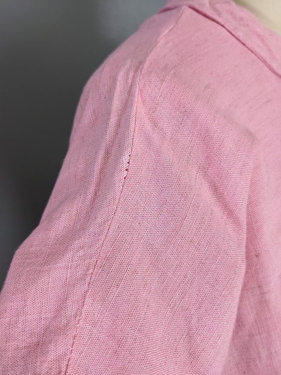 Vintage Bright Pink 1950's Linen Button Up Coquet… - image 4