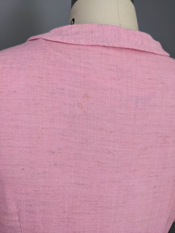Vintage Bright Pink 1950's Linen Button Up Coquet… - image 3