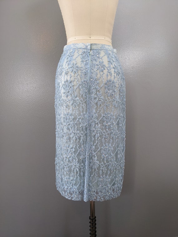 Vintage Stunning Heavy Elaborate Pale Blue Beaded… - image 8