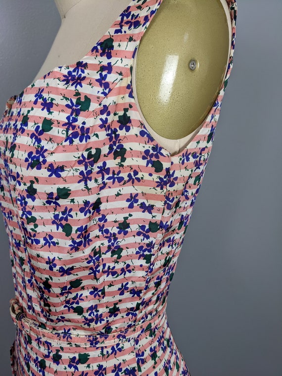 1940’s Silk Taffeta Floral Striped Dress - image 3