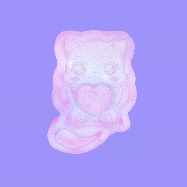 Kitten Holding Heart Shaker With Tail Dangle Silicone Mold