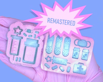 Medical Themed Molds Shaker and Non-Shaker Cabochons Pill Bottles Syringes Pills Masks First Aid Kit Molds Made for Resin Casting