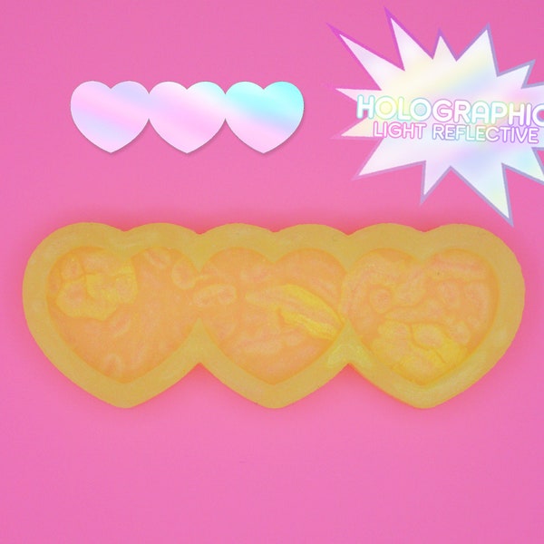 Moule en silicone pour barrette coeur HOLOGRAPHIC pour moulage en résine