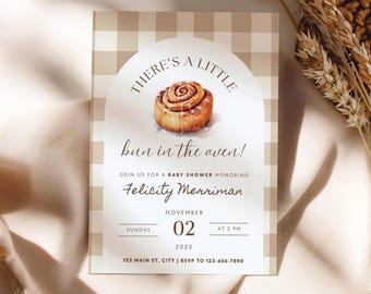 Zaproszenie na baby shower z motywem „Bułeczki w piekarniku”, posypka dla niemowląt z cynamonowymi bułeczkami, przytulny baby shower, zaproszenie na „Bulko w piekarniku”, brunchowy baby shower