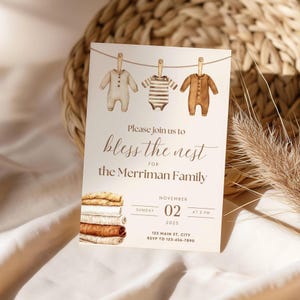 Bless The Nest Invite, Nesting Party Invitation Template, Editable Nesting Shower Prep The Nest Invite