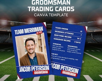 Groomsman Trading Cards, Groomsman Draft Card, Groomsman Proposal Card, Best Man Baseball Card, Sports Wedding Party Gift (Canva Template)
