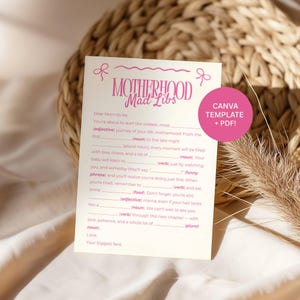 Baby Girl Shower Mad Libs Game: Pink Bow Canva Template (0107)