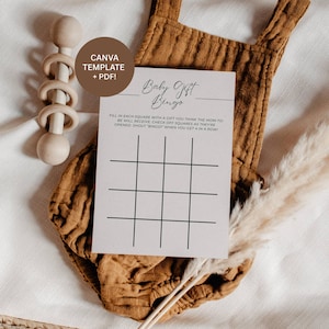 Minimalist Baby Shower Bingo Game: Neutral Printable Activity (5x7in Canva Template & PDF) (0108)