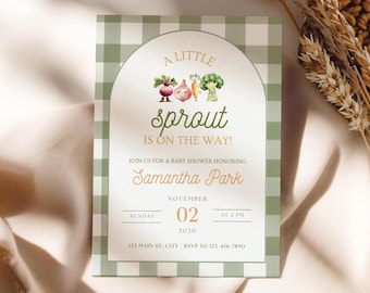 Little Sprout Baby Shower Invitation, Garden Baby Shower Invite, A Little Sprout is on the Way, Plant Theme, Veggie Baby Shower