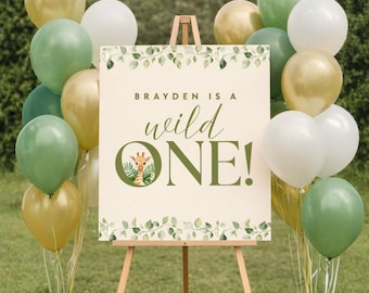 Wild One Birthday Sign, Editable Safari 1st Birthday Welcome Sign Template, Jungle First Birthday Easel Sign, Wild One First Birthday
