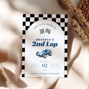 2nd Lap Birthday Invitation, Racecar Birthday Invite Template, Little Racer 2nd Birthday, Second Lap Around The Track Invitation