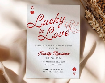 Lucky in Love Bridal Shower Invitation, Vegas Bridal Shower Invite, Queen of Hearts Shower Invitation, Cupid Theme (Canva Template)
