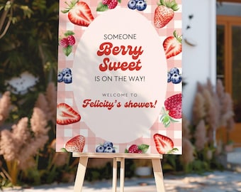 Berry Sweet Baby Shower Sign, Blueberry Strawberry Baby Shower, Fruit Baby Shower Welcome Sign, Someone Berry Sweet is on the Way (0221)