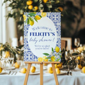 Lemon Baby Shower Welcome Sign 16x20, Citrus Baby Shower Decor, Amalfi Coast Theme Sign, Canva Template, Lemon Baby Shower Decor, 0109