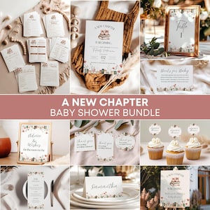 A New Chapter Baby Shower, Next Chapter Begins Invitation & Games Bundle, Book Baby Shower Decor