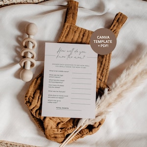 How Well Do You Know Mom: Minimalist Baby Shower Game Canva Template & PDF (0108)