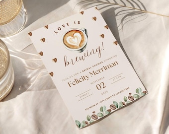 Love Is Brewing Invitation, Love Is Brewing Bridal Shower Invite, Editable Coffee Bridal Shower, Unique Bridal Shower Invite