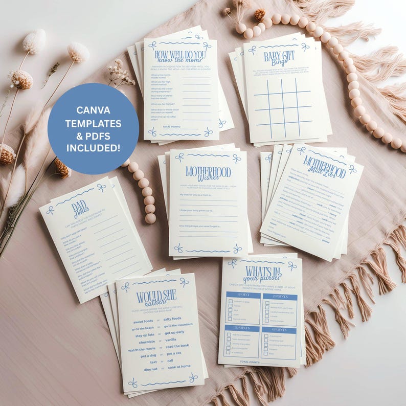 Blue Baby Shower Games Bundle, Baby Boy Shower Game Pack, Printable Baby Shower Activities, Instant Download, Blue Theme Party Games (0104) image 1