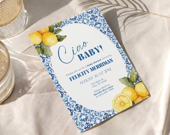 Ciao Baby Invitation Template, Lemon Baby Shower Invite, Italian Mediterranean Tile, Italian Baby Shower (0207)