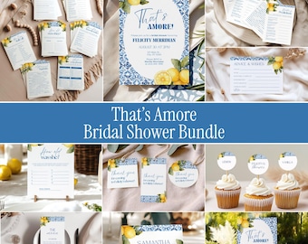 That's Amore Bridal Shower Invitation Bundle, Mediterranean Lemon Bridal Shower Invitation and Games Bundle, Italian Tiles Shower (0208)