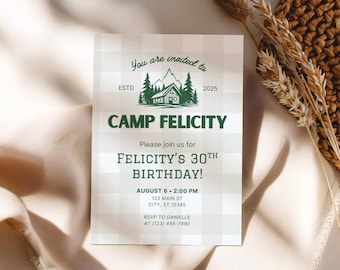 Camp Birthday Invitation: Wilderness Adventure Party Invite Canva Template