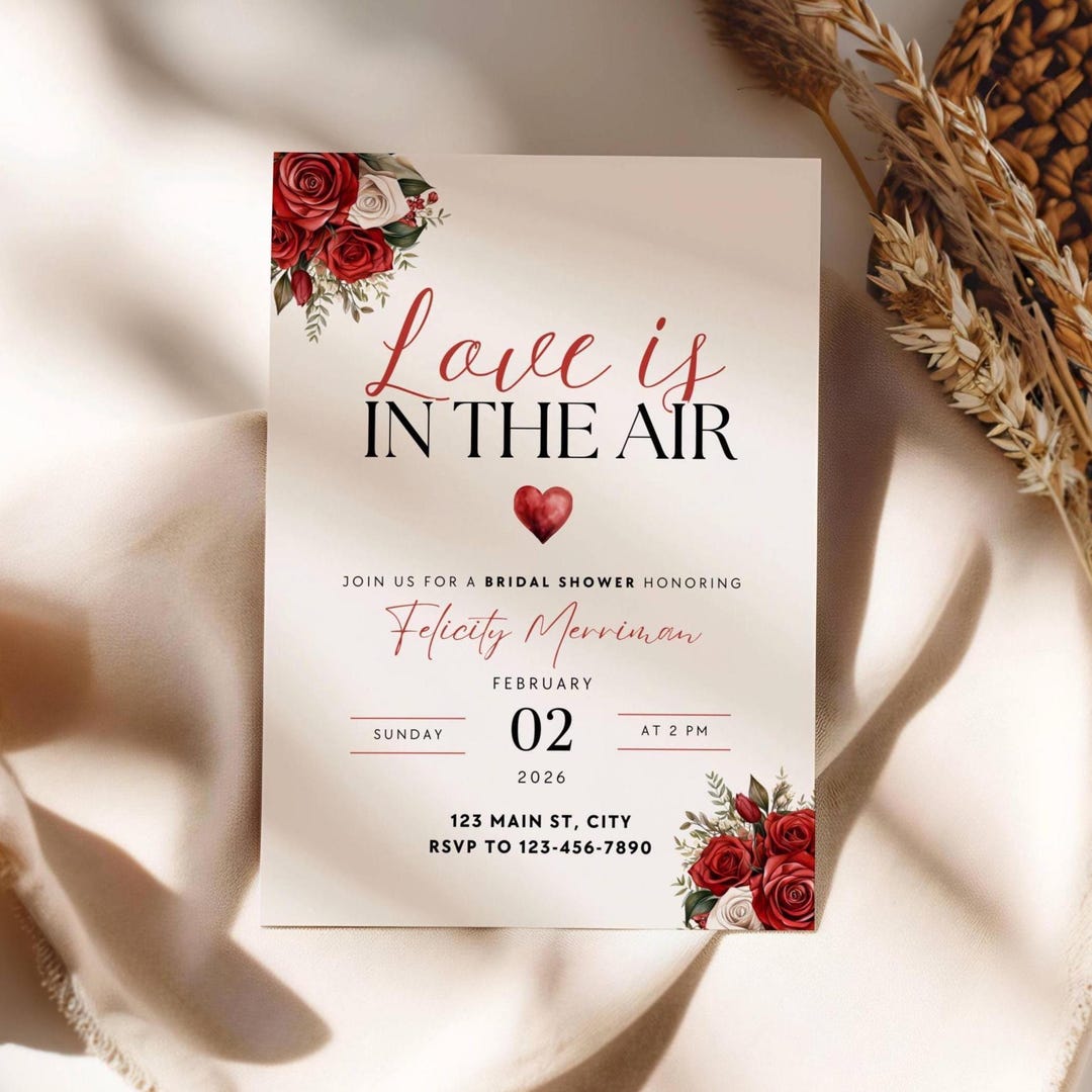 Max Air Invitations Love is in the Air Invitation, Valentine's Bridal Shower Invite, Floral ...