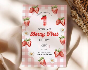 Strawberry First Birthday Invitation, Berry First Birthday Party, Berry 1st Birthday Party Invite, Fruit Themed 1st Birthday