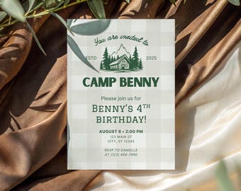 Camping Birthday Invitation: Kid's Wilderness Adventure Party Invite Canva Template