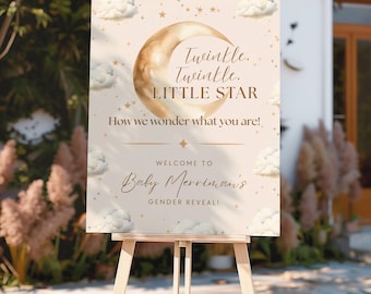Twinkle Twinkle Little Star Gender Reveal Sign, Moon Stars Clouds Gender Reveal Welcome Sign, He Or She, Boy Or Girl Easel Sign
