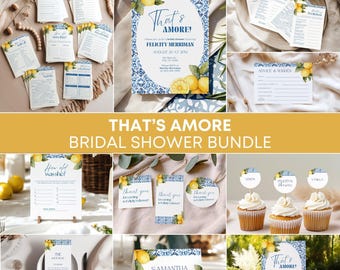 That's Amore Bridal Shower Invitation Bundle, Mediterranean Lemon Bridal Shower Invitation and Games Bundle, Italian Tiles Shower (0208)
