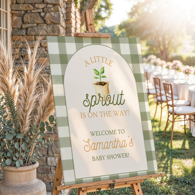 Little Sprout Baby Shower Sign, Garden Baby Shower Welcome Sign, A Little Sprout is on the Way, Plant Theme (0233) image 3