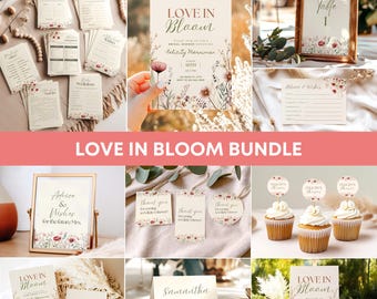 Love in Bloom Bridal Shower, Wildflower Bridal Shower Invitation & Games Bundle, Spring Floral Bridal Shower (0212)