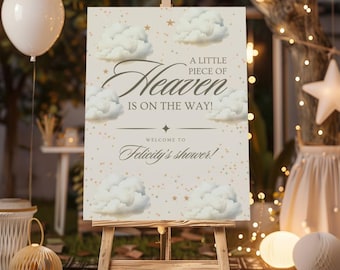 A Little Piece of Heaven Baby Shower Sign, Moon Stars Baby Shower Sign, Cloud Baby Shower (0209)