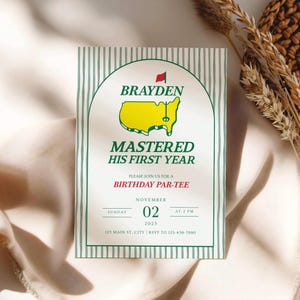 Masters First Birthday Invitation, Mastered His First Year Birthday Invite, Golf First Birthday, Birthday Par-Tee (0226)