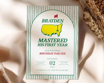 Masters First Birthday Invitation, Mastered His First Year Birthday Invite, Golf First Birthday, Birthday Par-Tee (0226)