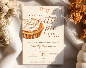 Inbjudan till babyshower för Little Cutie Pie, mall för babyshowerinbjudan för Cutie Pie, inbjudan till babyshower för Little Cutie Pie (0214)