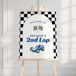 2nd Lap Birthday Sign, Race Car Second Birthday Welcome Sign